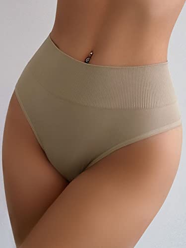 Shein Women's Solid Thong Shapewear Tummy Control Brief Panty Plain Khaki Small #TOP2