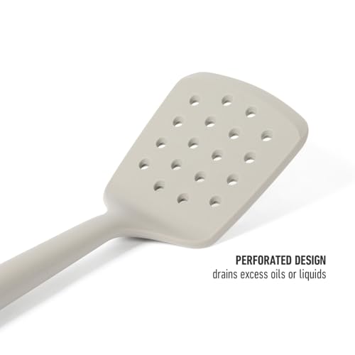 Image of Calphalon Edge Silicone Slotted Turner, Flexible Silicone Slotted Spatula with Reinforced Core, Heat-Resistant Nonstick-Safe Turner for Draining, Taupe