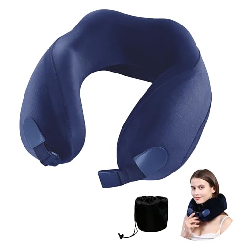 RKADIR Neck Pillow for Airplane Travel Memory Foam - 360° Support for Long Flights & Car/Office Use, Machine Washable Pain Relief Pillow with Breathable Cover (Gemstone Blue)