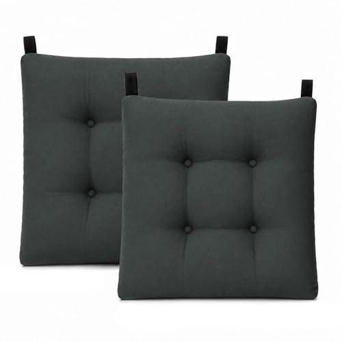MERCURY TEXTIL  Pack de 2 Cojines para Silla 38x38x8cm Acolchados, Relleno de Copos de Poliuretano con Cintas de Sujeción Antideslizantes, Interior y Exterior. Fabricado en España(Pack 2, Gris Oscuro)