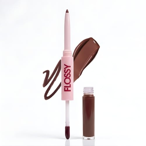 Image of Flossy Cosmetics The Fine Line Plumping Lip-Duo - Paid | Lip Liner & Lip Oil for Fuller Looking Lips | Long-Lasting Lip Contour, Hydrating Glossy Finish | Vegan & Cruelty-Free, 4g