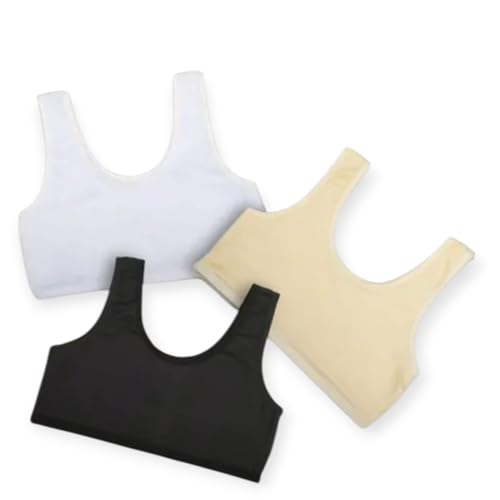 Image of Girls Cotton Sports Bra, Non-Padded, Full Coverage, Regular Broad Strap, Pack of 3, Training Bra for Gym Yoga Workout