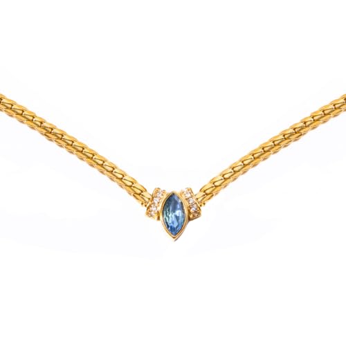 Titanium Steel Purple Blue Brown Marquise Zircon 18K Gold Electroplated Necklace Snake Bone Necklace Fashion Common Luxury Choker Chain Multi Layered Necklace