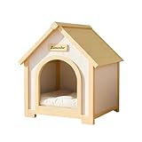 FSC Certified Solid Cedar Wood Pet House - Cream Yellow Cabin Style Indoor Shelter for Small Dogs & Cats, Wooden Cat & Dog Condo with Elevated Roof, 23.6' L x 21.7' W x 27.6' H