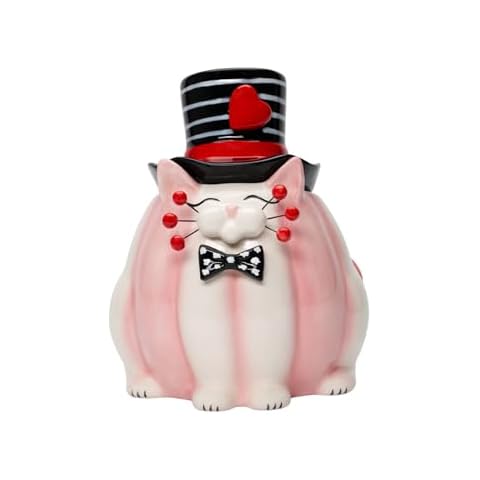 Cosmos Gifts 21077 Ceramic Valentine's Whisker Cat Candy Jar 6 1/2" H Cover