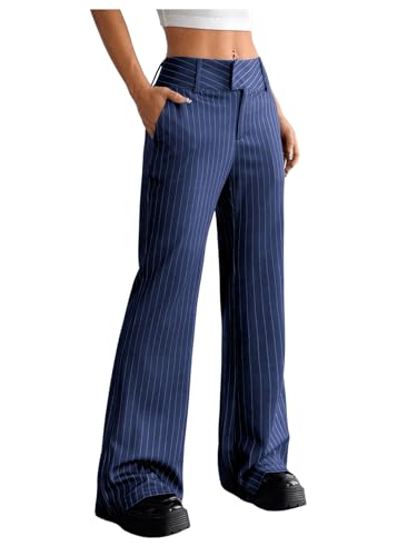 Blue Pinstripe Wide-Leg Pants