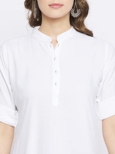 Image of Comfort Short Kurti for Women | Short Tunics Tops | Regular Rayon Short Kurti | Stylish Short Sleeve Kurti for Girls & Ladies