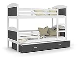 Le prix comprend : La structure du lit en MDF, 3 sommiers et 3 matelas en mousse de 7cm avec housse déhoussable et lavable. Barrière supplémentaire de sécurité.
