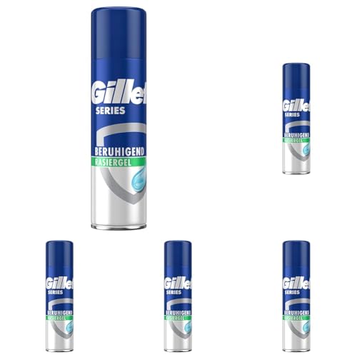 Gillette Series Bartpflege beruhigendes Rasiergel Männer (200 ml), mit Aloe Vera, Geschenk für Männer (Packung mit 5)