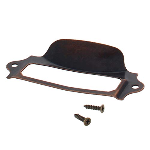 Mromax 10Pcs Iron Label Holder Pull Handles Vintage Label Frame Drawer Pulls Knobs 3.54" X 1.61" (Lxw) For Cabinet Wardrobe Cupboard Dresser Drawer Door Red Bronze Tint (With Screw) #TOP2