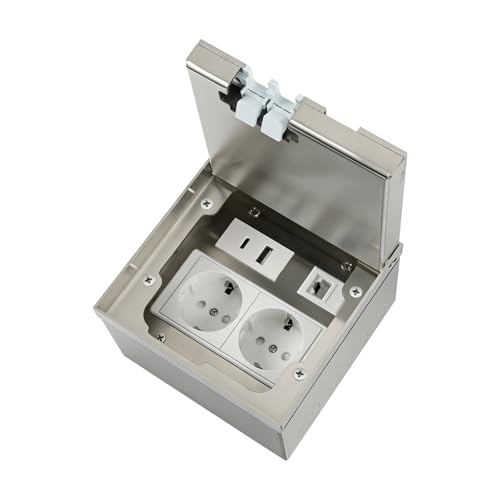 Bodentank Bodensteckdose Versenkte Steckdose für Boden Edelstahl-Einbausteckdose Wasserdichte Bodeneinbaudose mit 2AC+1USB+1RJ45