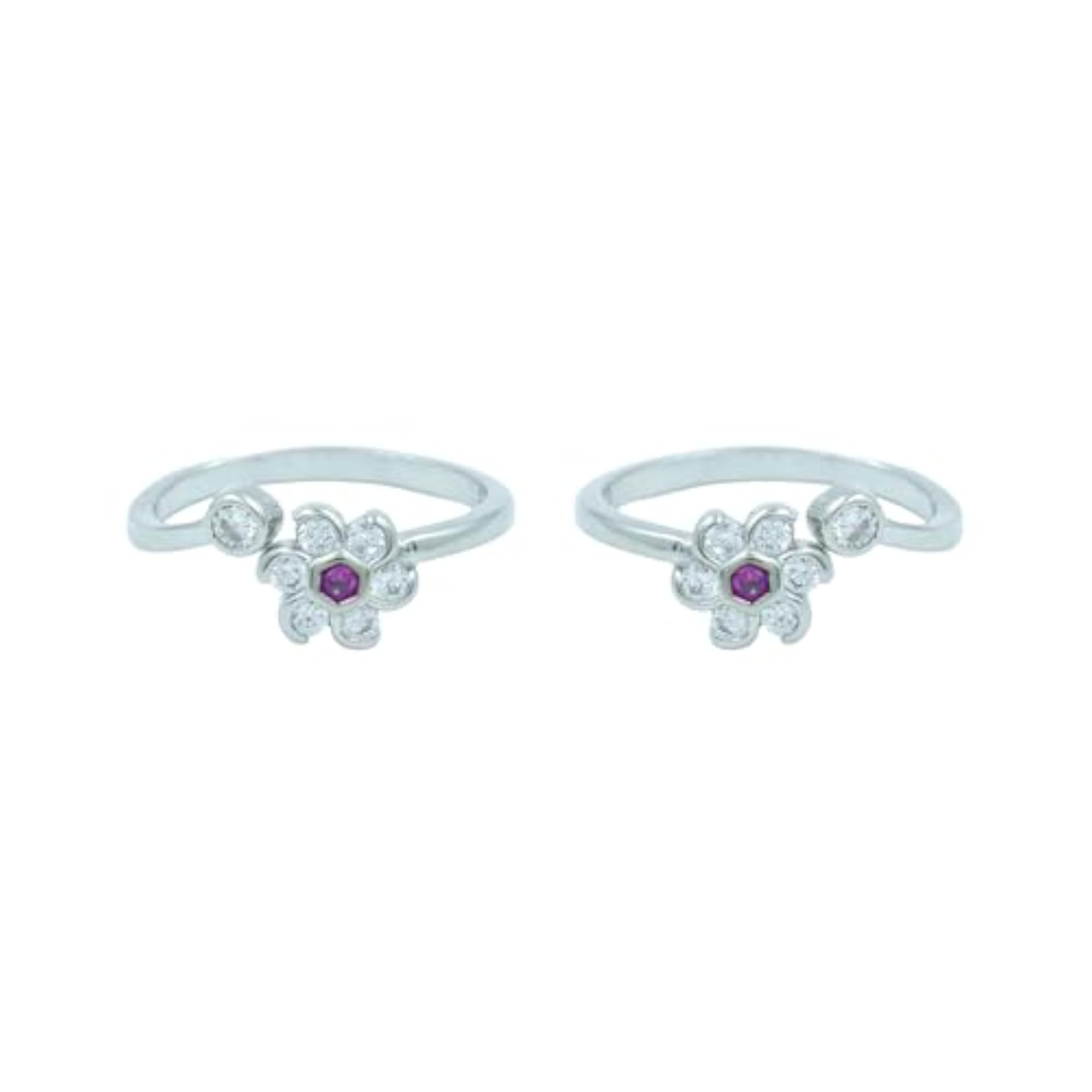 Ria Silver by 925 Sterling Silver Purple Floral Toe Rings