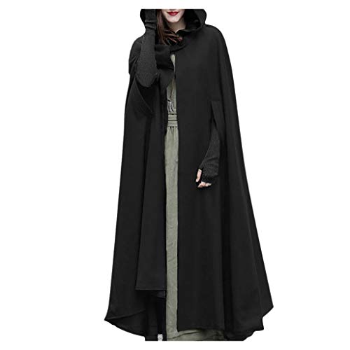 Auwer Women Trench Coat Batwing Cape Wool Poncho Jacket Warm Cloak Coat with Hood (XL, Black)