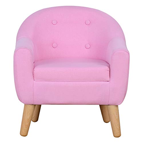 Durable Single Upholstered Kids Mini Sofa and Chair with Wooden Frame and Linen
