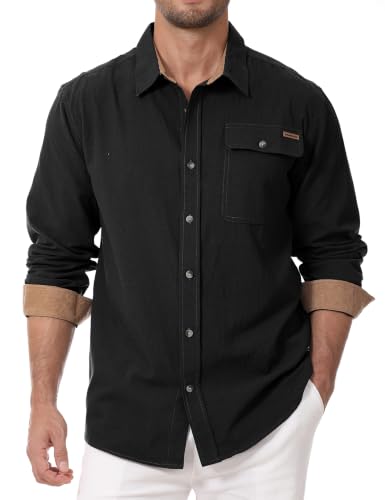 Drazivon Men's Button Down Long Sleeve 100% Cotton Flannel Shirt Black XL - image 2