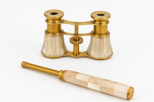 Binoculares antiguos para ópera con estuche y mango miniatura 6