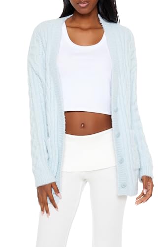Forever 21 Women's Fuzzy Cable Knit Cardigan Sweater