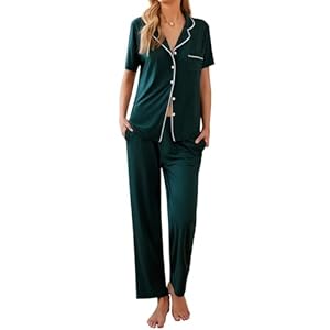 Ekouaer Pyjama Femme Ete Ensembles Manches Courtes et Pantalons Longs Style Classique