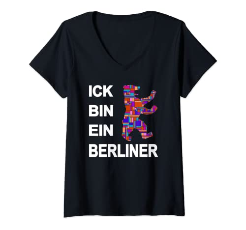 Donna Berliner Bär Designs - Berlin Shop - Ick bin ein Berliner Maglietta con Collo a V