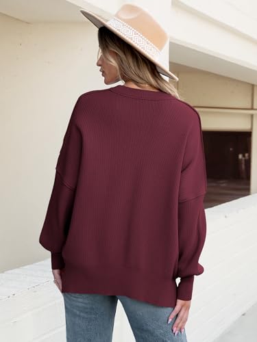Image of ANRABESS Women Oversized Sweaters Batwing Long Sleeve 2026 Fall Outfits Crewneck Casual Knit Side Slit Fashion Pullover Top
