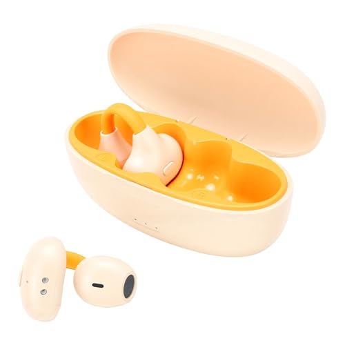XUMIUZIY Auriculares Abiertos, Bluetooth 6.0 con Clip con Micrófono, Auriculares Inalámbricos de Conducción ósea, Cancelación de Ruido AI, Tiempo de Reproducción 56H, IPX7 a Prueb (Orange)