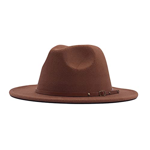 Generisch - Generisch Chapeau Fedora Panama Femme Chapeau en Laine Classique Large Boucle de Ceinture Floppy Baseball Casquettes Casquettes Été, marron, taille unique