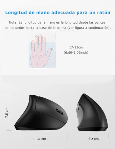 Wowssyo Ratón inalámbrico Vertical ergonómico, 1600/1200/800 dpi 5 Botones, ratón óptico inalámbrico, 2,4 G USB Vertical ergonómico óptico para Windows y Mac OS - imagen 6
