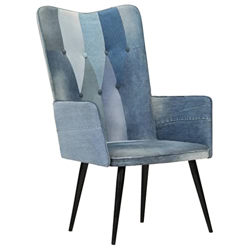 vidaXL Sillón Orejero Sofá con Botones Asiento Acolchado Butaca Silla de Ocio Salón Sala de Estar Dormitorio Oficina de Tela Vaquera Patchwork
