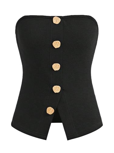 Floerns Girl's Strapless Button Bandeau Tops Fitted Split Hem Sleeveless Tube Top