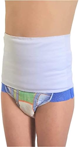 Blowout Blocker BA Pediatric Ostomy Wrap Mild Compression Band - White, waist size 21-24 inches | Compression Waist Wrap Bandage Support Belt to Prevent Ostomy Leaks and Secure G Tube and Feeding