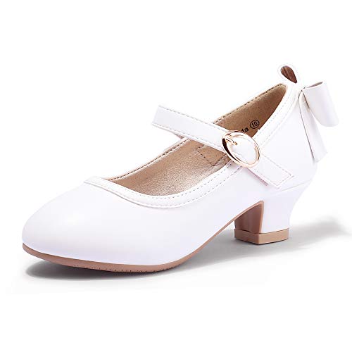 PANDANINJIA Girls Toddler/Little Kid Jada Dress Mary Jane Pumps Bow Low Heels Party Wedding Princess Shoes (Whit Pu, 4 M US Big Kid) by PANDANINJIA - Used condition - US$17.45