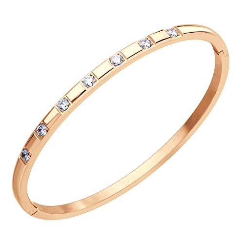 555Jewelry Delicate Stainless Steel Cubic Zirconia Cuff Hinged Bangle Bracelets For Women, Designer ‎Inspired Cuff Bangle Bracelets For Women, Bangles For Girls, Rose Gold #TOP17