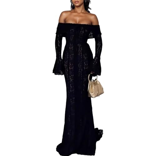 Amazon.com: Autumn Elegant Off Shoulder Lace Maxi Dress White Women Long  Sleeve Evening Party Dresses for Date Nights (US, Alpha, X-Small, Regular,  Regular, Black) : Clothing, Shoes & Jewelry