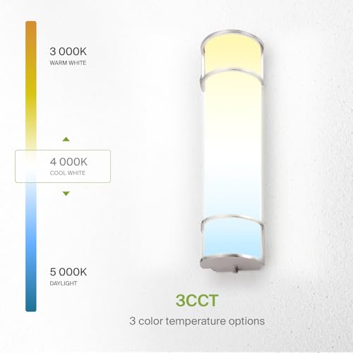 Image of ASD LED 24 inch Vanity Flush Mount Light Fixture, Linear Bathroom Lighting Bar | 3CCT, Dimmable, Energy Star, ETL Listed | 25W 1950LM 3000-5000K 120V | Long Tube Bath Wall Sconce Over Mirror | Nickel