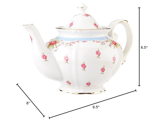 Gracie China Vintage Blue Rose Porcelain 5-Cup Teapot