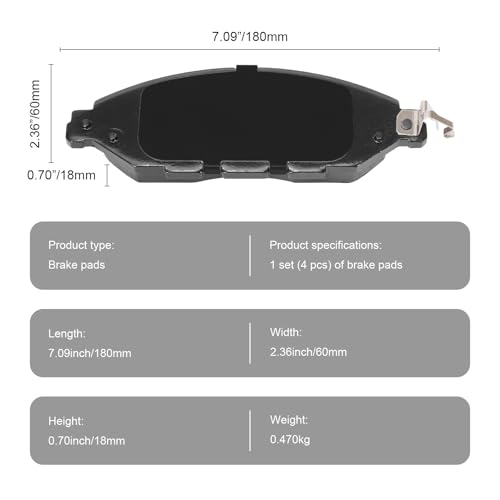 Image of D1649 Front Ceramic Brake Pads w /Hardware Kit Fit For Nissan Pathfinder 2013-2020, Nissan Murano 2015-2023, INFINITI JX35 2013, INFINITI QX60 2014-2020