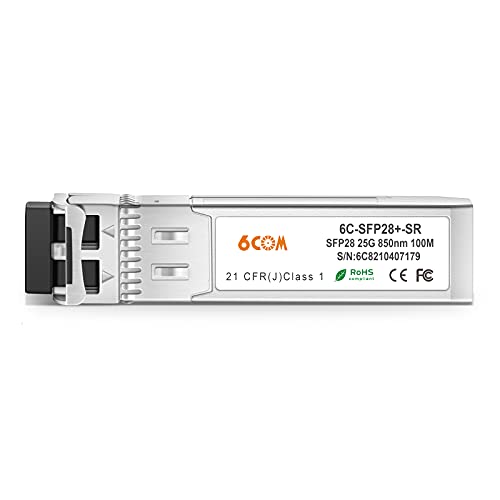 Image of 6COMGIGA 25GBASE-SR SFP28 Compatible for Cisco SFP-25G-SR-S 850nm 100m DOM LC MMF Optical Transceiver Module
