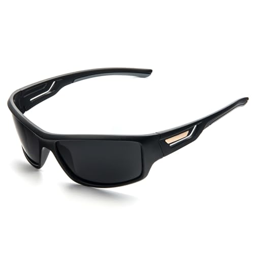 MMOWW Gafas de Sol Polarizadas para Hombre Mujer Deportes Gafas de sol Adecuado para Ciclismo, Pesca, Golf, Conducir Deportes al aire libre Protección UV400 (Negro - Gris)