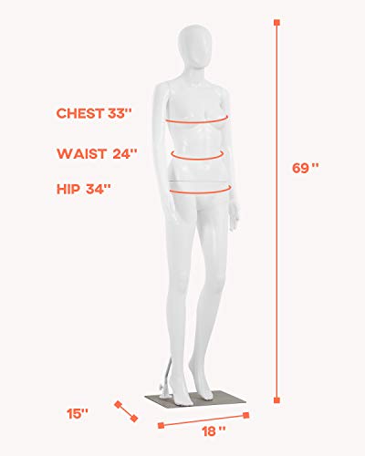 69 Inch Femal Mannequin Full Body Dress Form Sewing Manikin Adjustable Dress Model Mannequin Stand Realistic Mannequin Display Head Dress Mannequin Clothing Form Metal Base Stand (69 Inch)