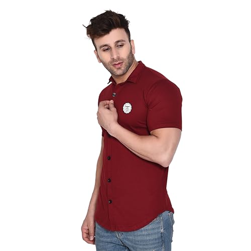 Image of Geum Men's Casual Shirt with Graphic Print | Short Sleeve Button-Down Shirt for Casual & Streetwear Look | Cotton Blend Slim Fit Shirt
