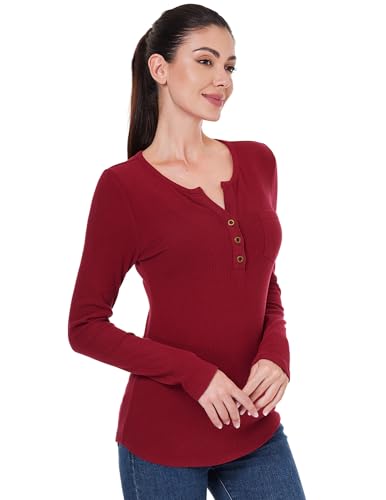 Image of AmelieBoutik Women Button Up V Neck Ribbed Knit Long Sleeve Tops with Pocket