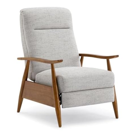 Comfort Pointe Terni Wood Arm Push Back Recliner in Sea Oat Beige Performance Fabric Cover