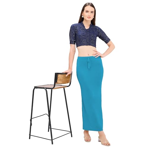 Image of DESI GIRL Satin Shimmer Stretchable Saree Shapewear Petticoat with Drawstring for Women | Mermaid fit Saree Petticoat with Side Slit for Easy Movement | Saree Shaper | Long inskirt