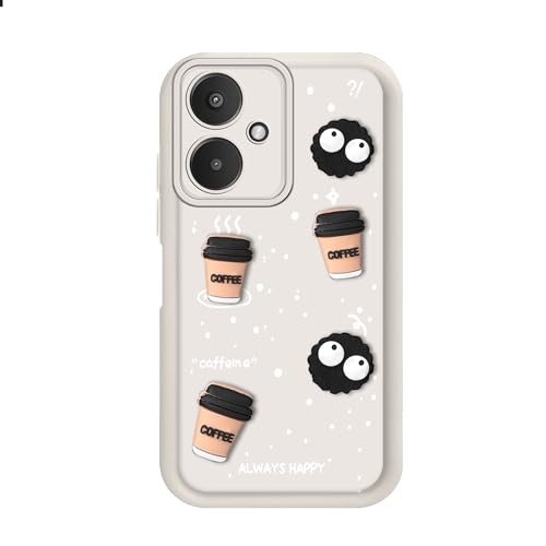 Image of Back Case Cover Compatible with Poco M6 5G | Cute Fun Cartoon Ball 3D Coffee Silicone Case | Body Protection | Camera Protection | Shock Proof | Color White | Pack of 1