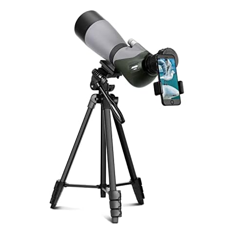 AOMEKIE Spotting Scope 20-60X70 Waterproof with Tripod Cell Phone Adapter and Bag BAK4 Monocular Telescope 45 Degree Angled Spotting Scopes for Bird Watching Cover