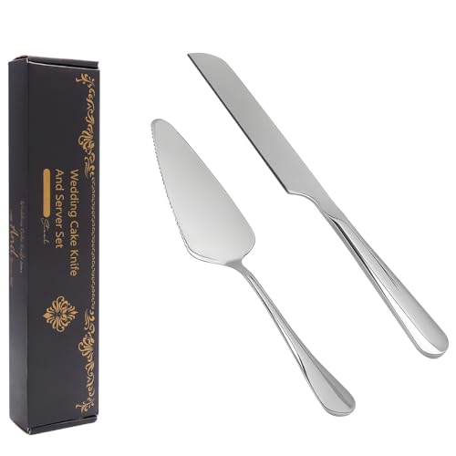 Set de Cuchillos y Servidores para Pasteles de Acero Inoxidable - Cuchillo para Pasteles de 27CM + Espátula de Mango Largo - Elegante Acabado Plateado, Ergonómico, Duradero, Perfecto para Bodas y Cele Set de Cuchillos y Servidores para Pasteles de Acero Inoxidable - Cuchillo para Pasteles de 27CM + Espátula de Mango Largo - Elegante Acabado Plateado, Ergonómico, Duradero, Perfecto para Bodas y Cele