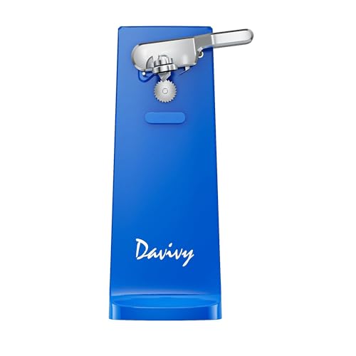 Davivy Electric Can Opener, One Touch Lid Opener, Removable Stainless Steel Cutter and 3-in-1 Design, with Sharpener and Bottle Opener (Blue-ABS)