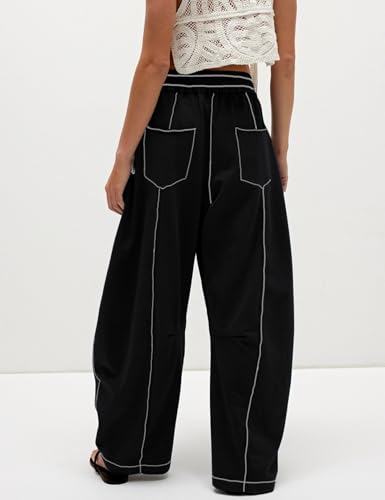 Arssm Womens Baggy Wide Leg Pants Drawstring Barrel Pants Summer Casual Beach Lounge Trousers2