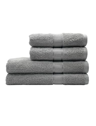 Harmatex 4 teiliges Premium Handtuchset - 100% Bio-Baumwolle 550 g/m² - Saugstark & Weich - ÖKOTEX - GOTS Zertifiziert (2X 70X140cm + 2X 50X100cm) 2 Aufhänger Ideal für Bad, Sauna & Hotel Grau (Gray)