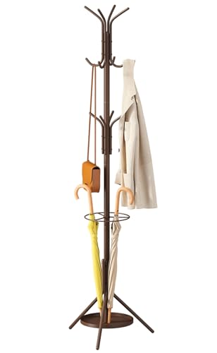 Vriccc Coat Rack Coat Rack Freestanding with Umbrella Holder Adjustable Height Shelf with 12 Hooks Used In The Bedroom Living Room Office To Hang Clothes Hats Bags